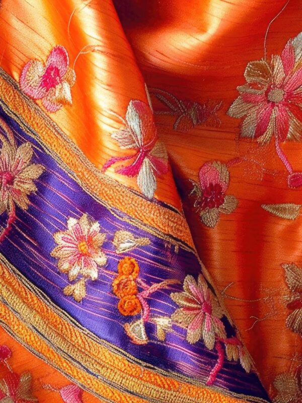 Banarasi Weaving Multi Brocade Silk Fabric Handmade