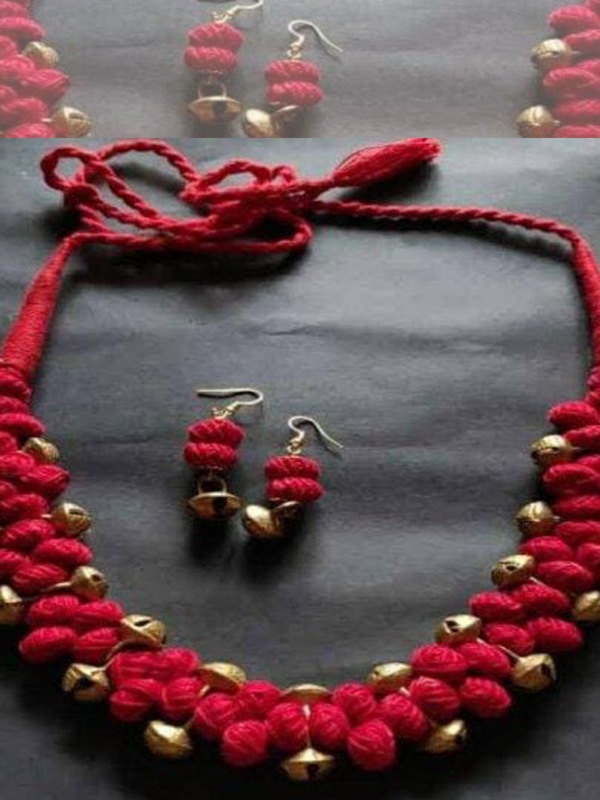 Red Cotton Balls Ghungroos Choker Set