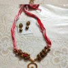 Red White Ghungroo Thread Jewellery Set with Small Golden Ganesh pendant