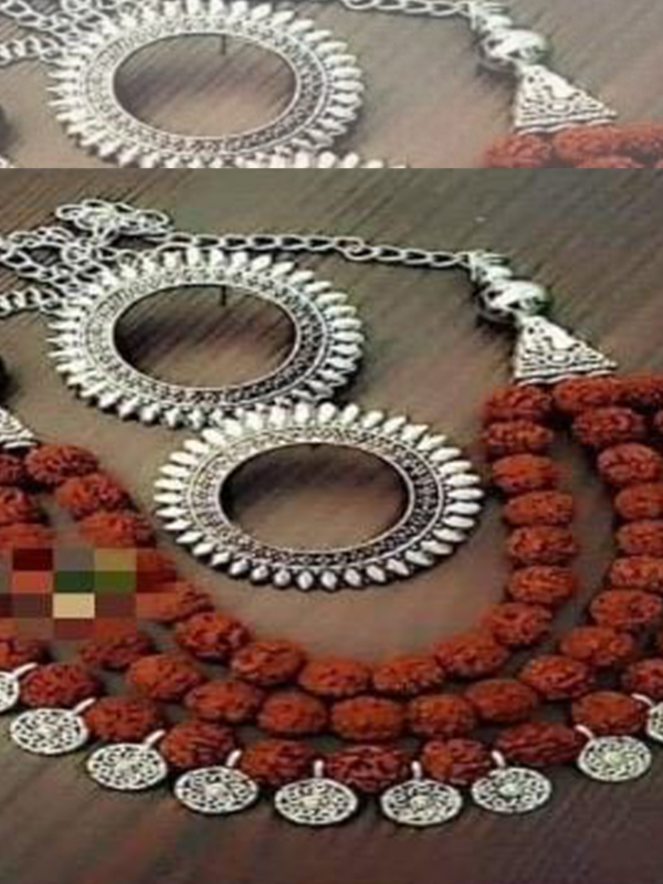 Shiv Rudraskha Layered with Small Silver Coins Necklace Set